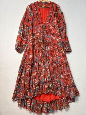 Free People Cassis Chiffon Maxi Dress Floral Boho Prairie Cottagecore 
Small